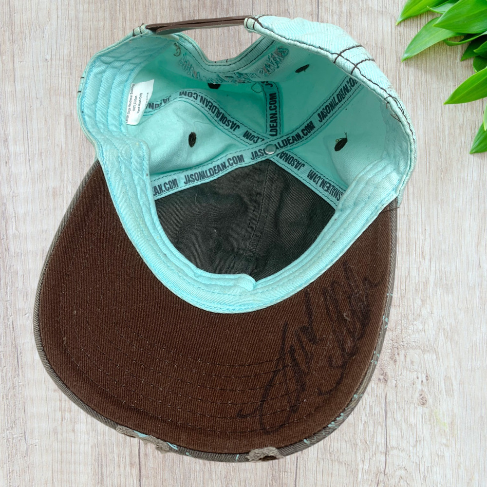 Jason Aldean Autographed Distressed Patch Hat Cap Blue Brown Floral Snapback - Picture 5 of 11